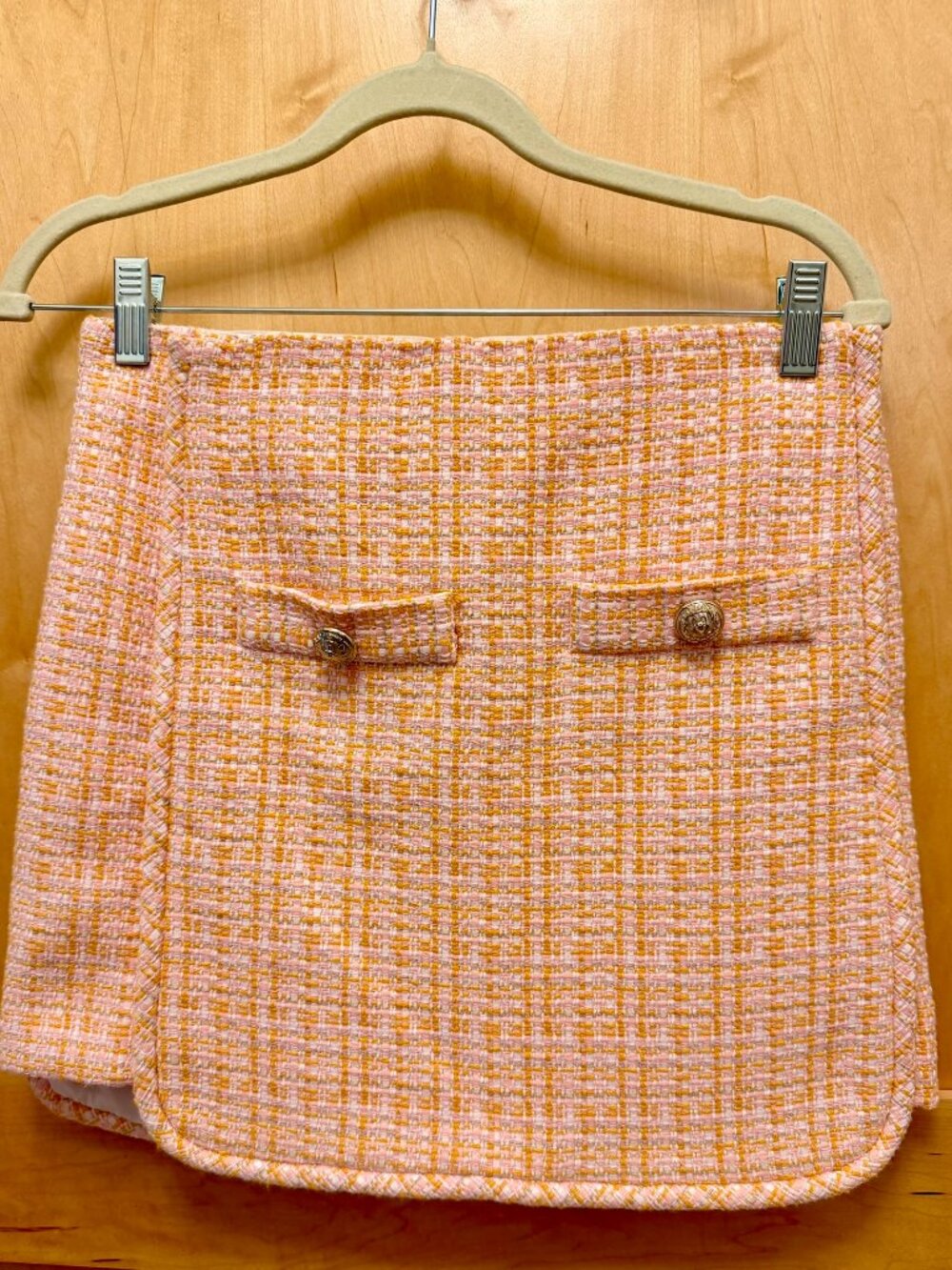 Maje Jilandra Pink Orange Tweed Mini Skirt NWT Small FR 36